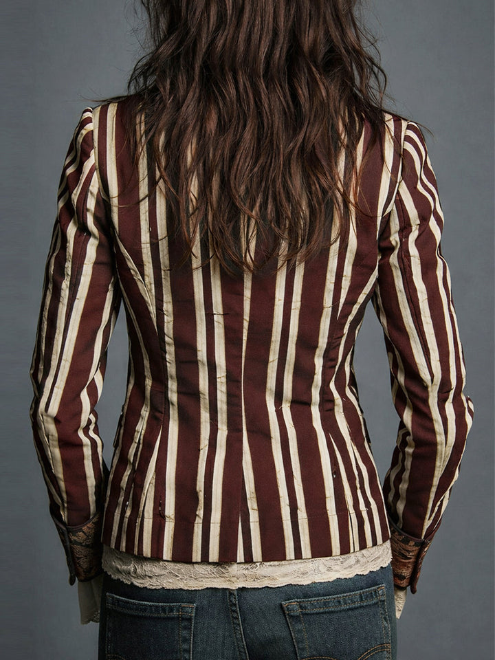 Women's Boho Floral Print Striped Blazer