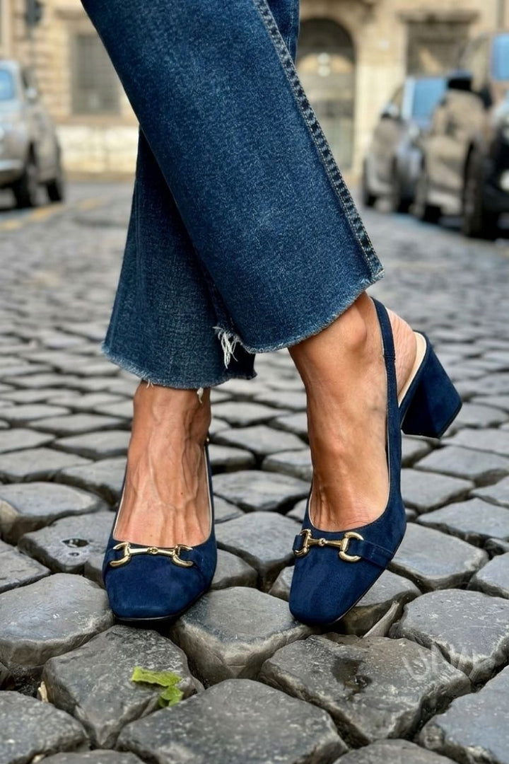 Beverly | Block Slingback Suede Heels