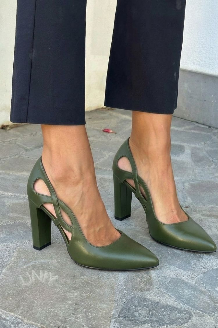 Eloise | Cut-Out Pointed-Toe Vegan Leather Block Pumps