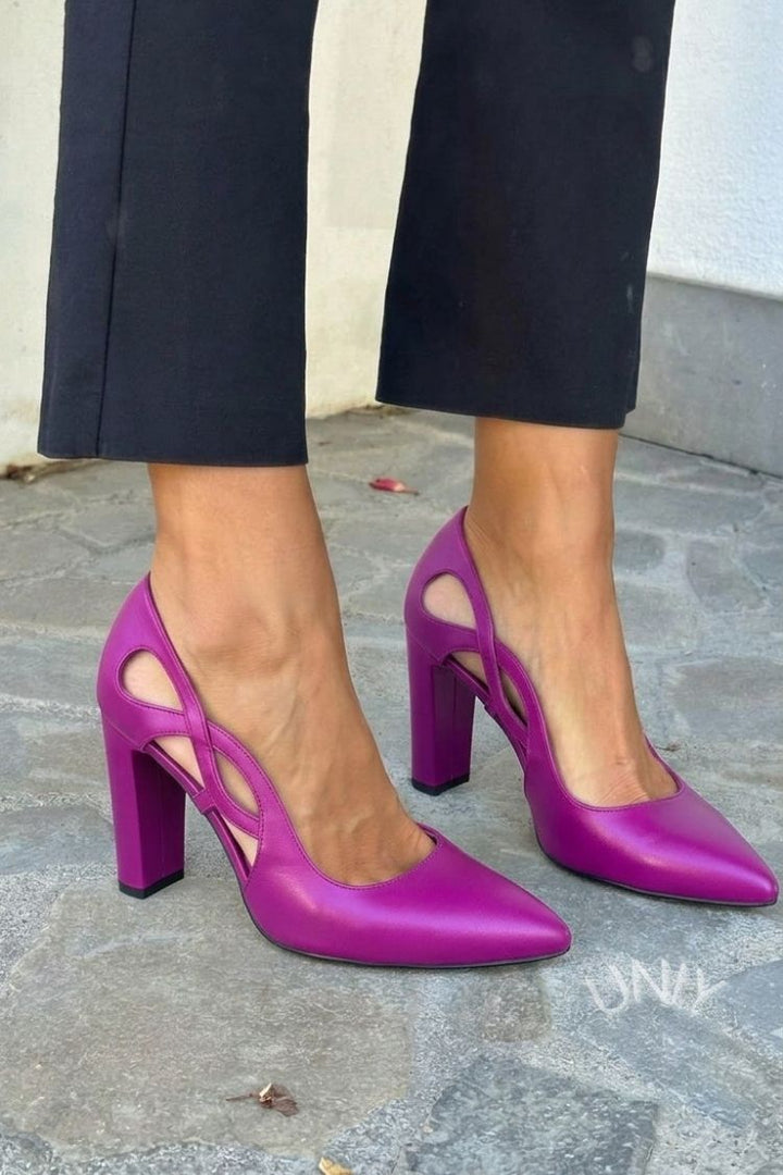 Eloise | Cut-Out Pointed-Toe Vegan Leather Block Pumps