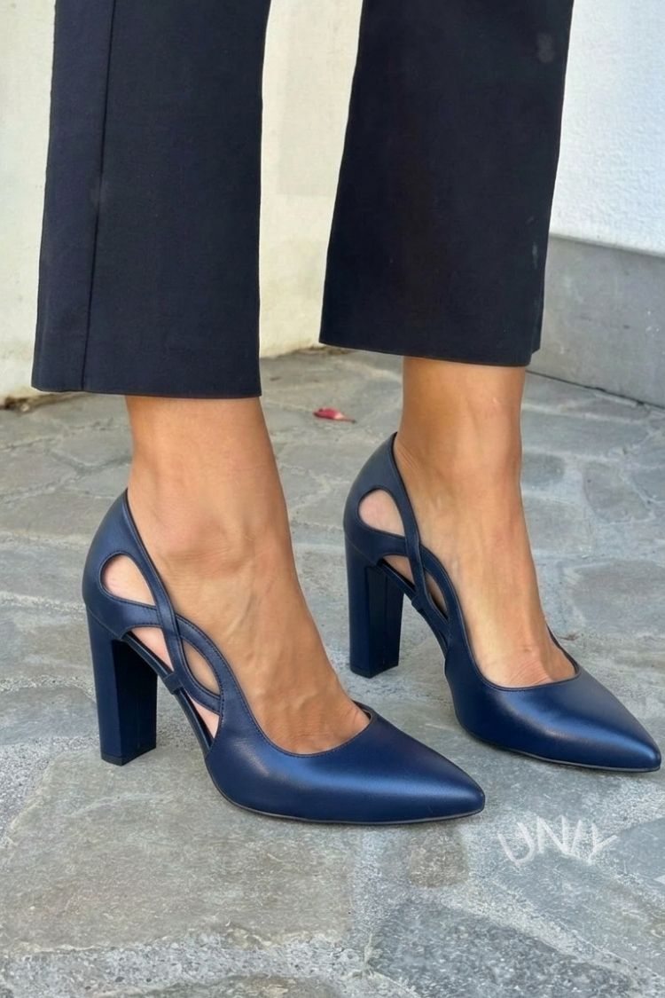 Eloise | Cut-Out Pointed-Toe Vegan Leather Block Pumps