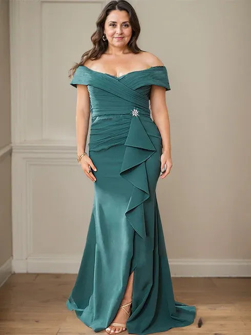 Floor-Length Lace and Chiffon Mother of the Bride Dress with Sheath/Column V-Neck Illusion and Pleated Sequins