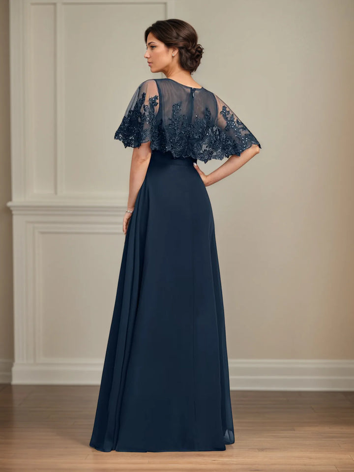A-Line Floor-Length Chiffon Mother of the Bride Dress with Pleated Sequins