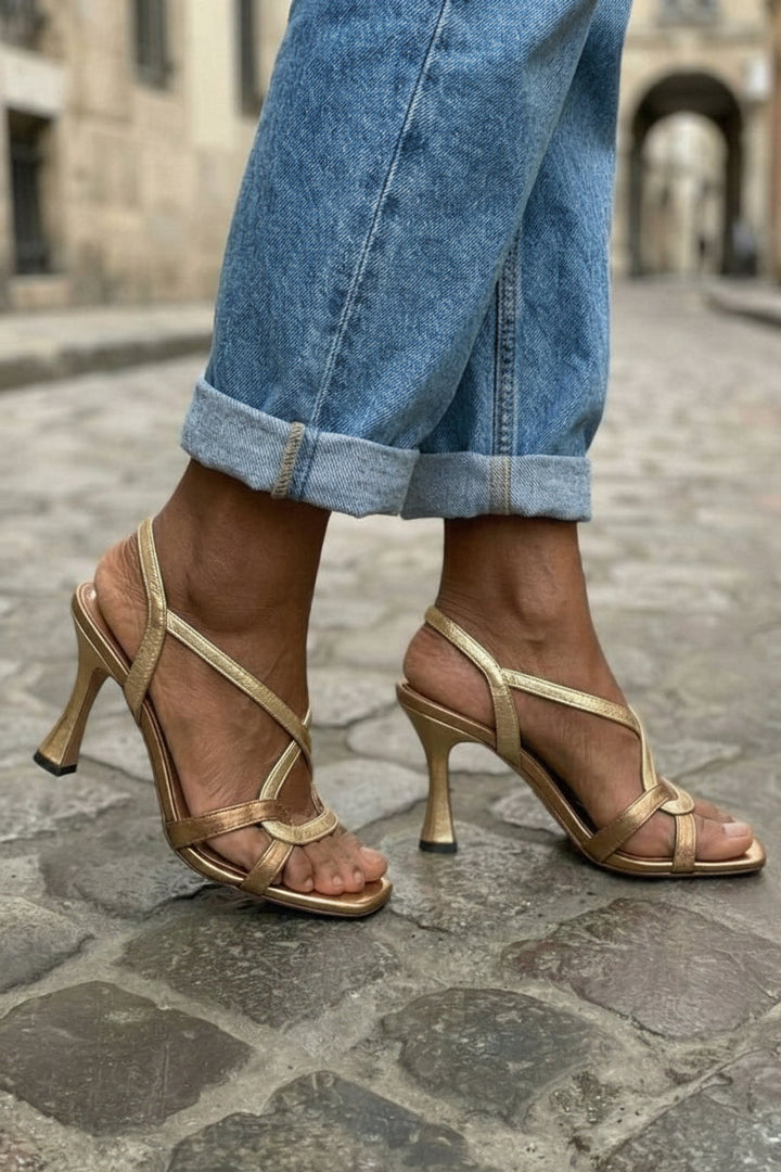 Fiona | Metallic Crossover Strap Stiletto Sandals