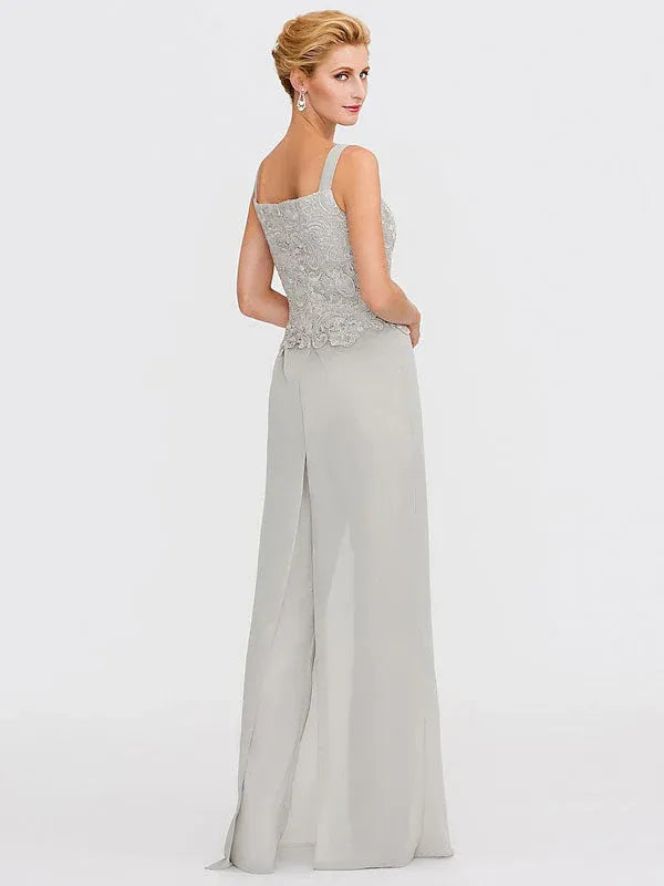 3-Piece Chiffon Square Neck Mother of the Bride Pantsuit Set with Jacket