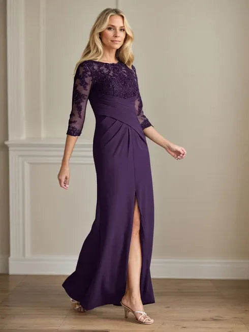 Plum Lace & Stretch Crepe Mother of the Bride Sheath Dress