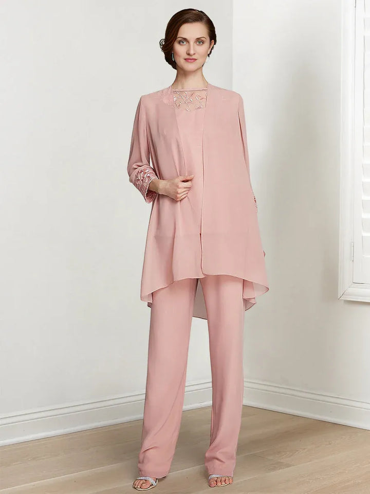 Chiffon Long Sleeve Mother of the Bride Pantsuit with Jacket