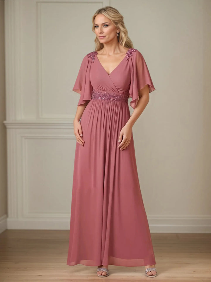 Floor-Length A-Line Chiffon Mother of the Bride Dress with Appliqué Details