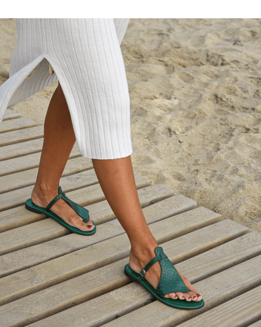 Bernadette | Thong Croc-Effect Instep Buckle Strap Sandals