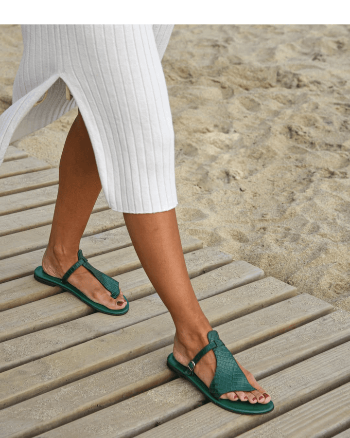 Bernadette | Thong Croc-Effect Instep Buckle Strap Sandals
