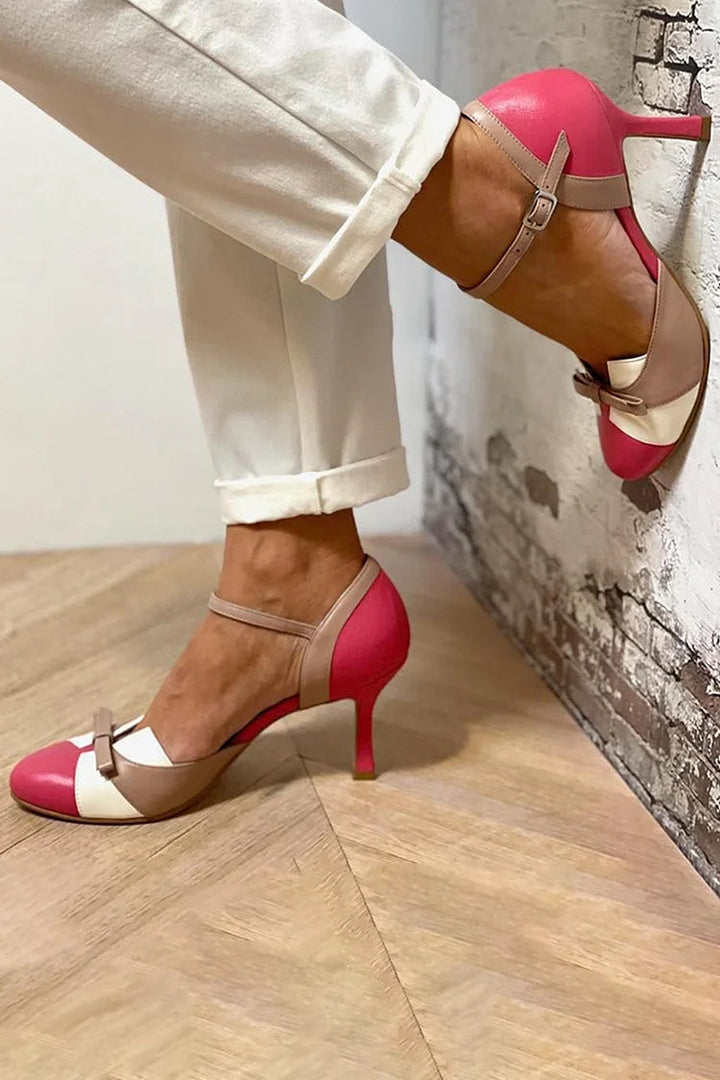 Vivian | Stiletto Patchwork Round-Toe Bow Heels