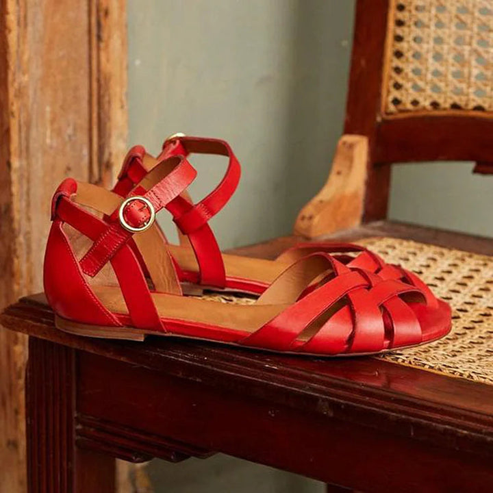 Zenobia | Cut-Out Peep-Toe Solid Ankle Strap Buckle Sandals