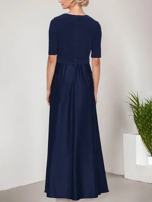 Surplice Neckline Ballgown with Full Satin Skirt and Jersey Bodice