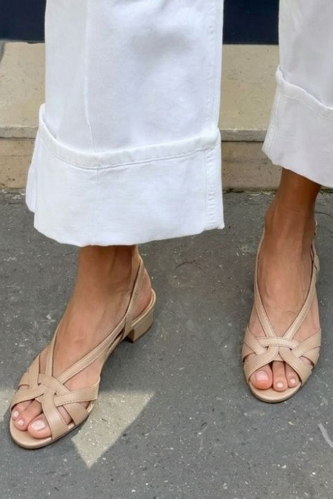 Beatrice – Slingback Leather Crossover Strap Low Sandals