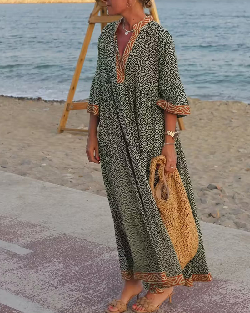 SIENNA | Three-Quarter Sleeve Print Maxi Dress