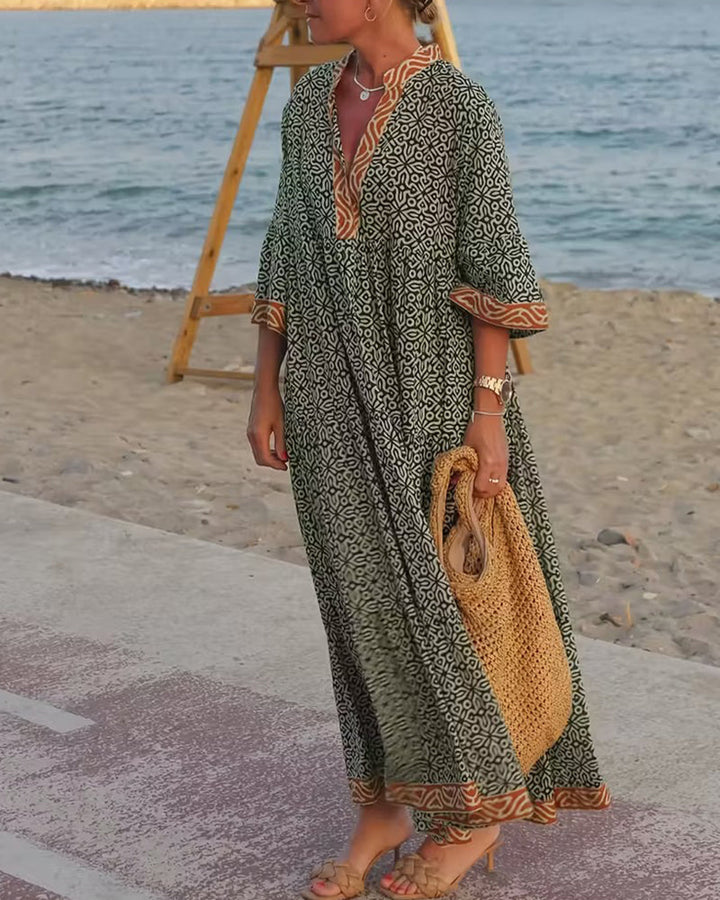 SIENNA | Three-Quarter Sleeve Print Maxi Dress