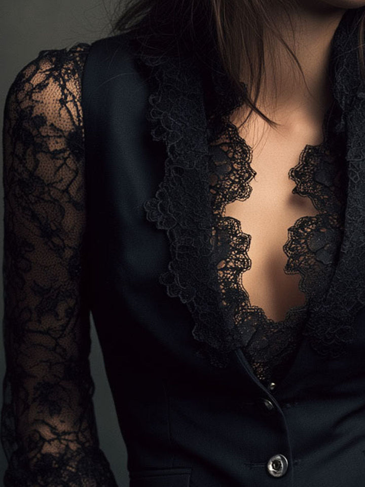 Women's Black Sheer Sleeve Blazer Top