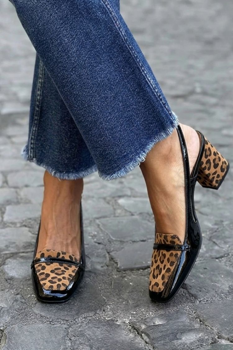 Rhoda | Chunky Slingback Patchwork Square-Toe Heels