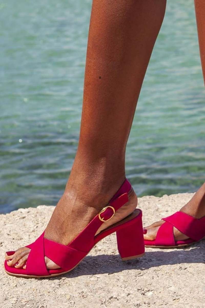 Hildegard | Slingback Suede Crossover Strap Block Sandals