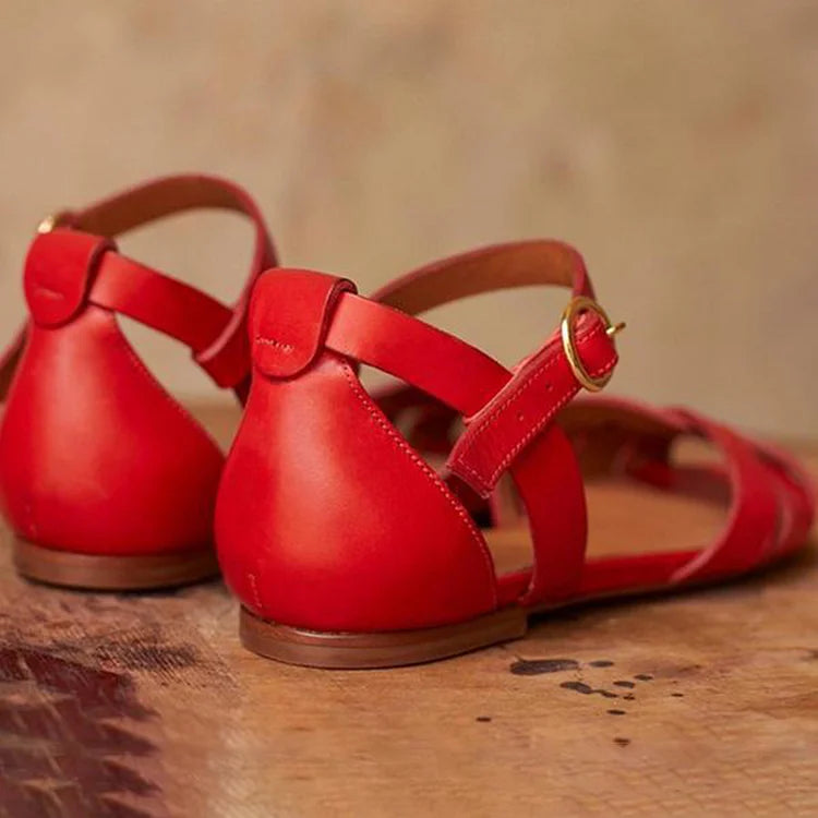 Zenobia | Cut-Out Peep-Toe Solid Ankle Strap Buckle Sandals