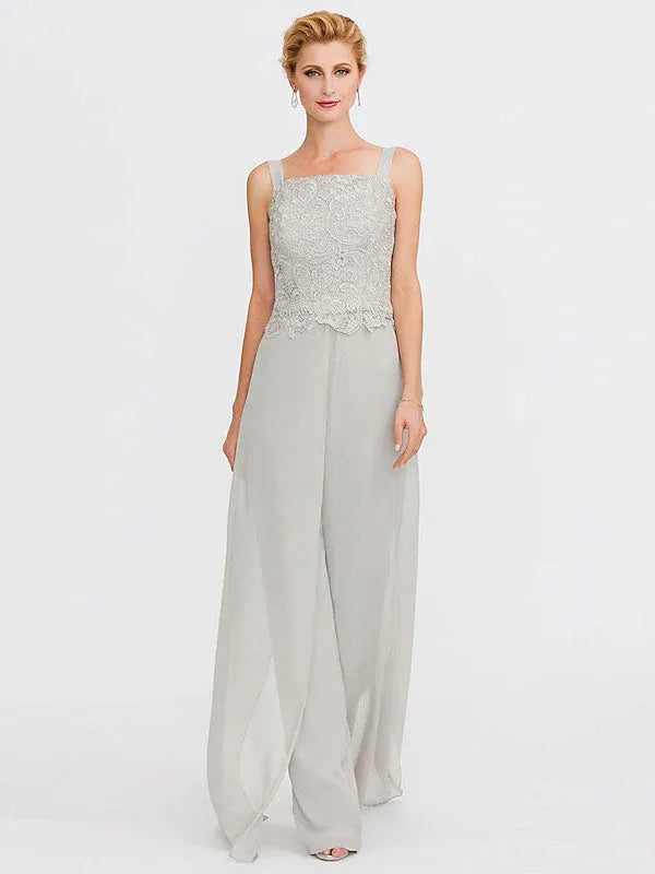 3-Piece Chiffon Square Neck Mother of the Bride Pantsuit Set with Jacket