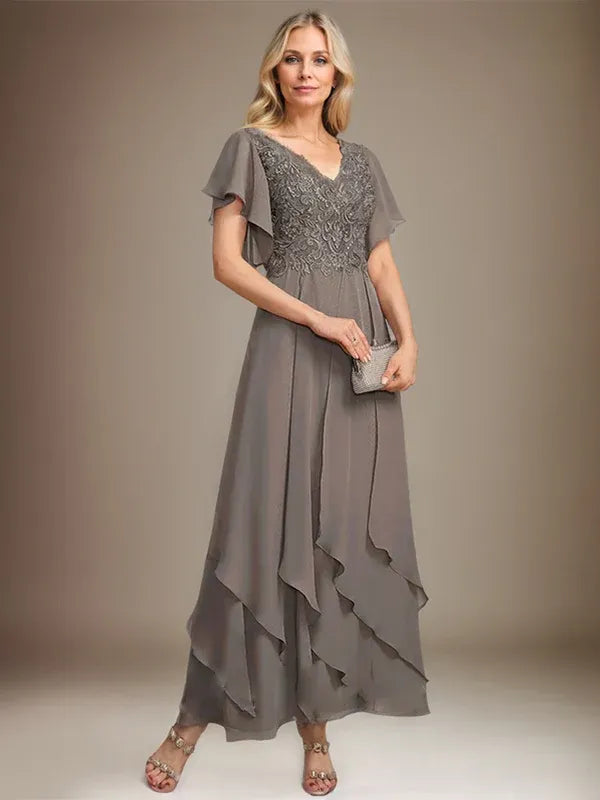 Samantha| A-Line V-Neck Lace Chiffon