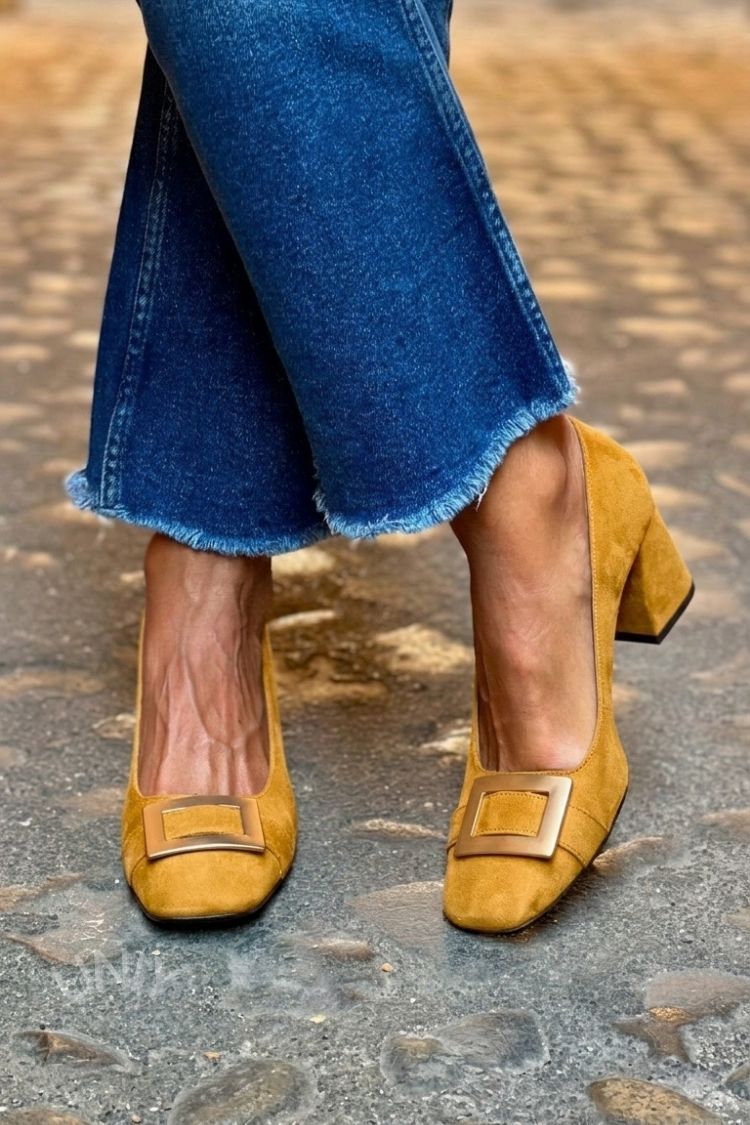 Juliette | Chunky Patchwork Square-Toe Heels