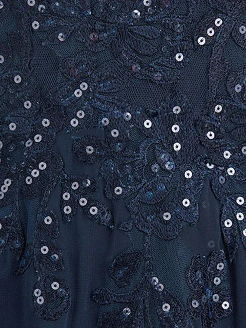 A-Line V-Neck Floor-Length Lace Chiffon Mother of the Bride Dress with Sequins