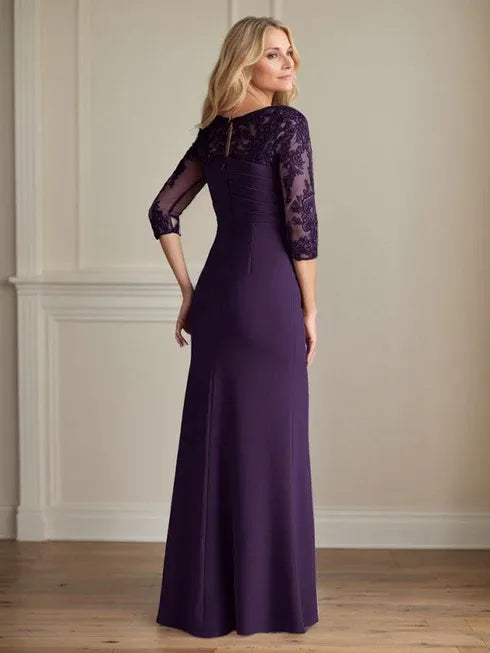 Plum Lace & Stretch Crepe Mother of the Bride Sheath Dress