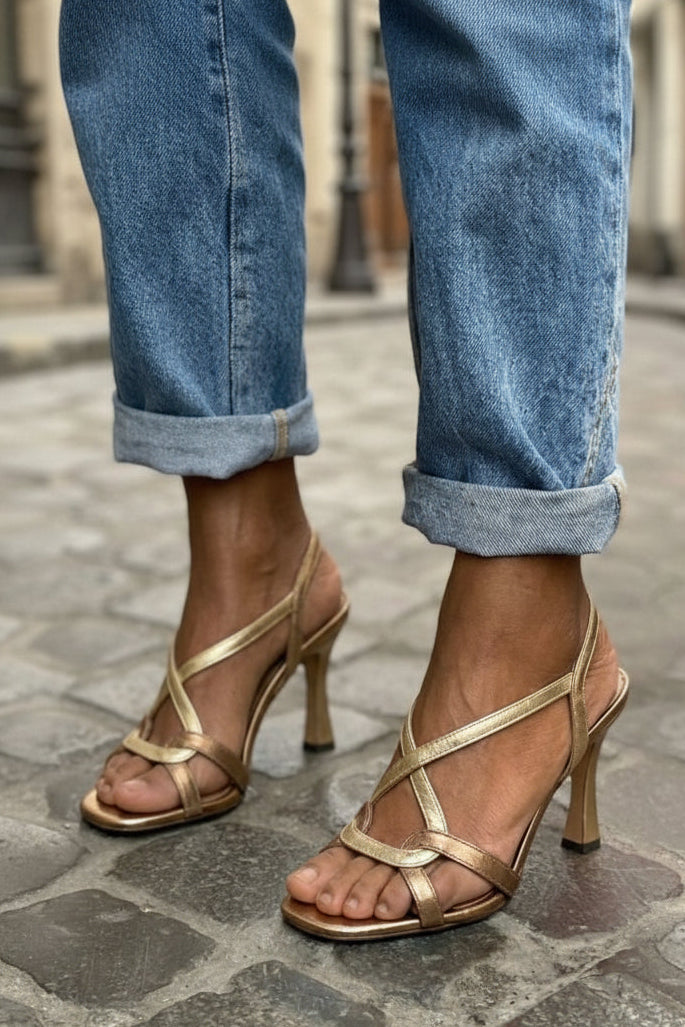 Fiona – Metallic Crossover Strap Stiletto Sandals