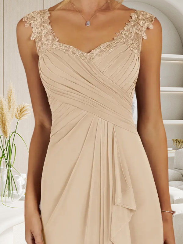 Champagne A-Line Dress with Sweetheart Neckline and Pleated Mesh Design
