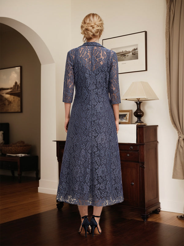 A-Line V-Neck Tea-Length Chiffon Mother of the Bride Dress