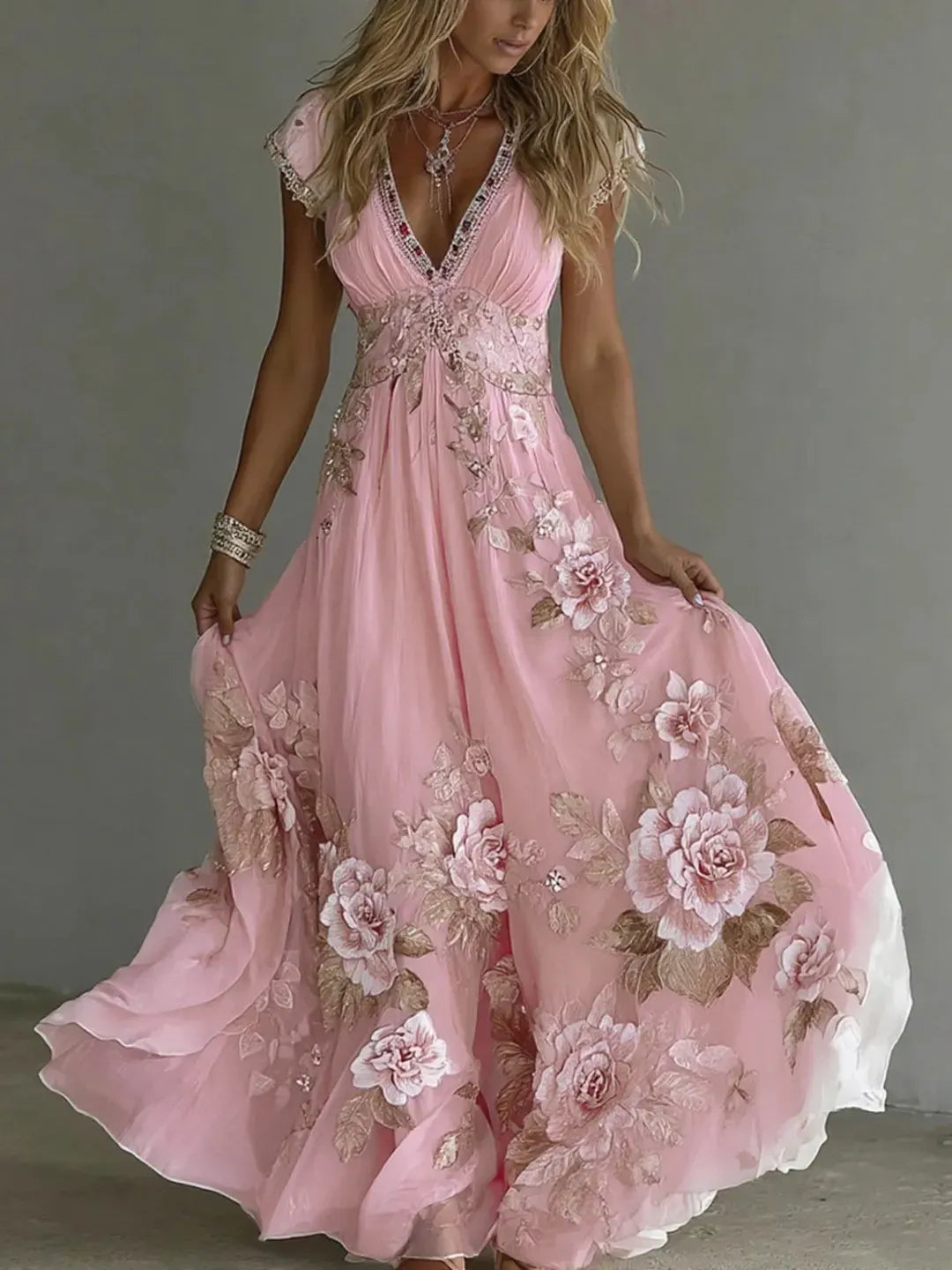 Celeste | Embroidered Chiffon Maxi Dress