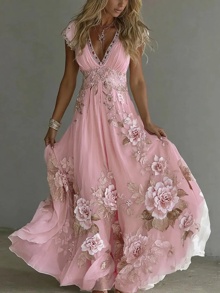 Celeste | Embroidered Chiffon Maxi Dress