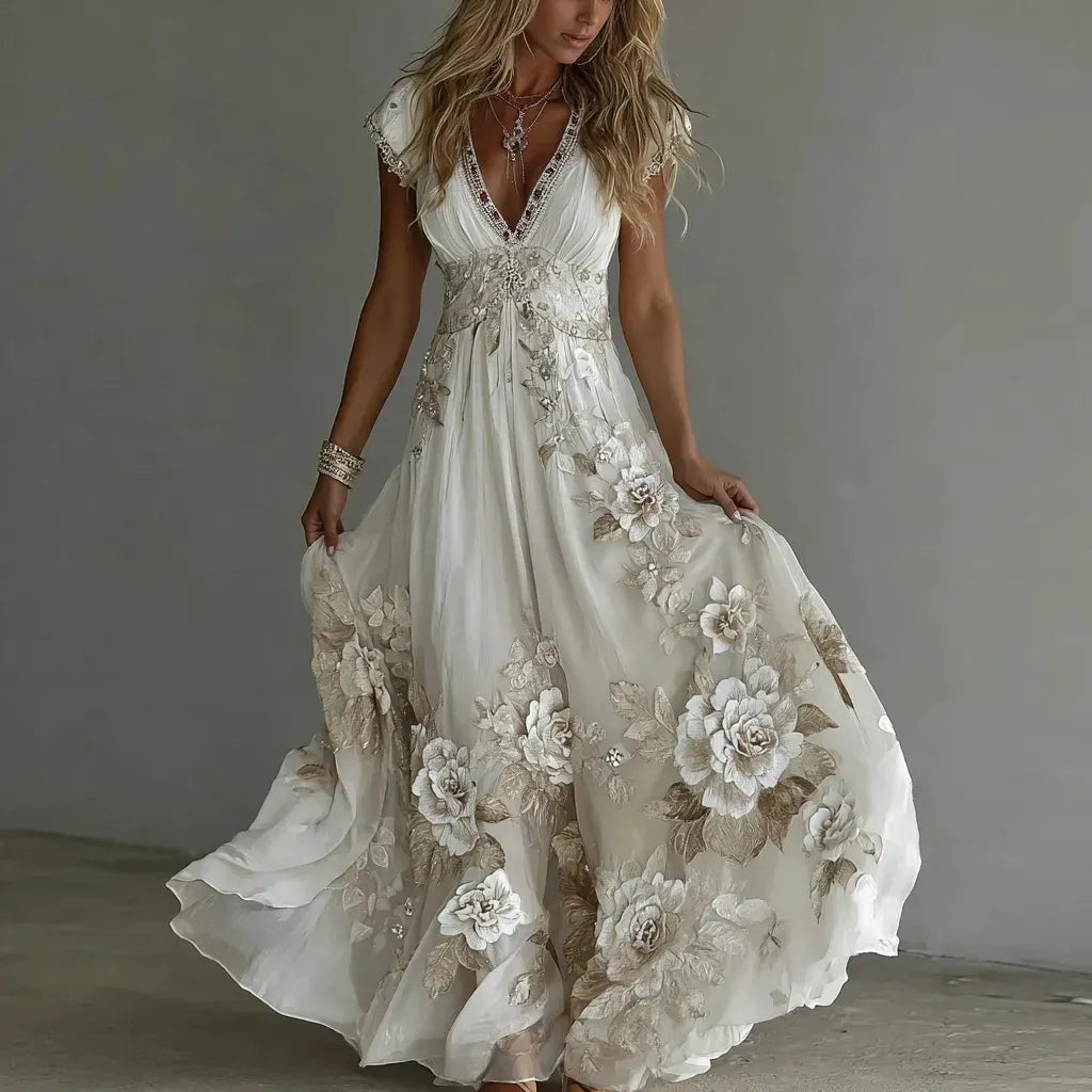 Celeste | Embroidered Chiffon Maxi Dress