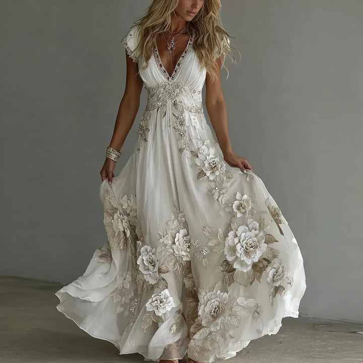 Celeste | Embroidered Chiffon Maxi Dress
