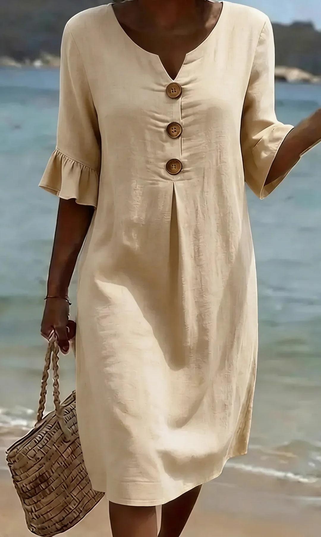 Vanesa™ | Textured Dress featuring Puff Sleeves and Button Details