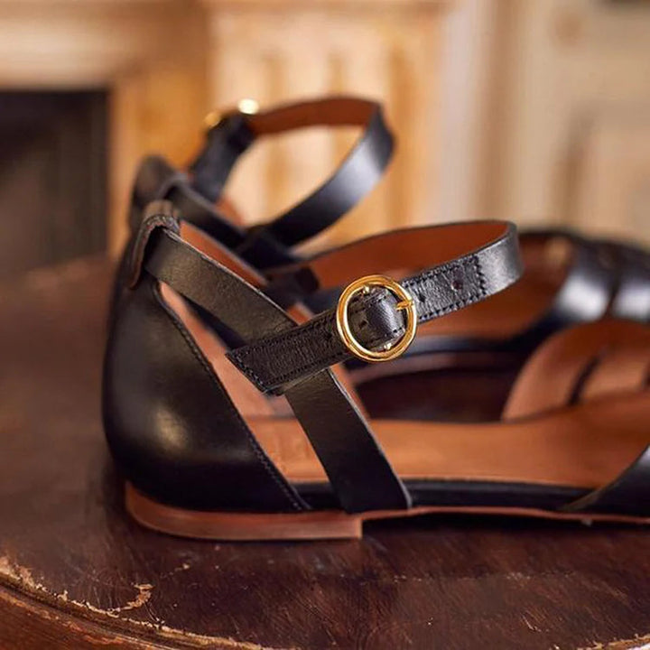 Zenobia | Cut-Out Peep-Toe Solid Ankle Strap Buckle Sandals