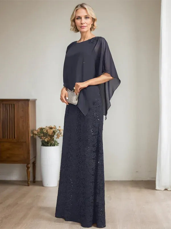Floor-Length Chiffon Lace Sheath Dress with Sequins and Beading for Mother of the Bride