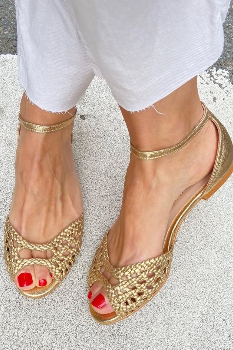 Daphne | Cut-Out Woven Elegant Flat Open-Toe Ankle Strap Sandals