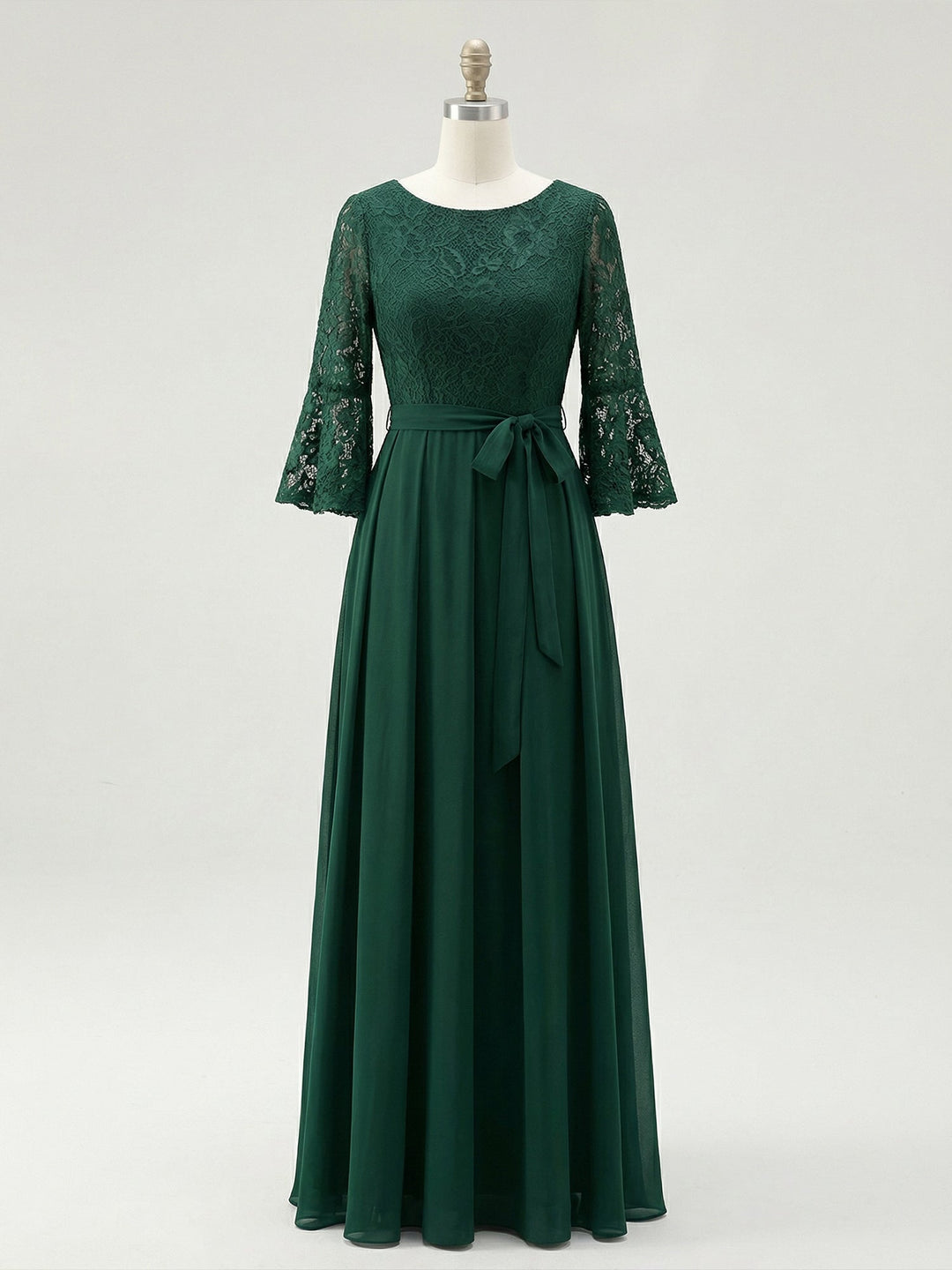 A-Line Scoop Neck Ankle-Length Lace Chiffon Mother of the Bride Dress with Bow