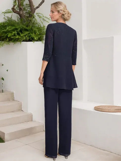 Floor-Length Chiffon Lace Jumpsuit and Pantsuit Separates with Sequins – Perfect Mother of the Bride Dress