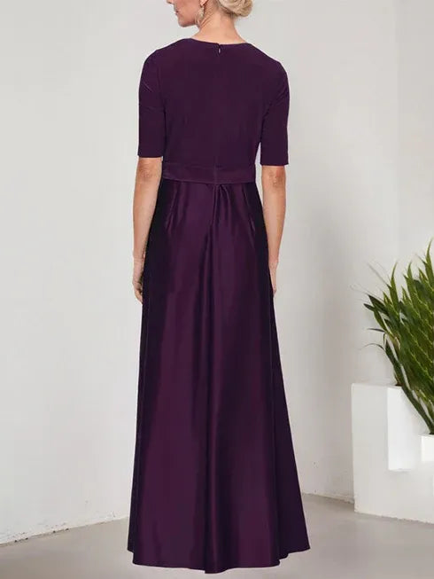 Surplice Neckline Ballgown with Full Satin Skirt and Jersey Bodice