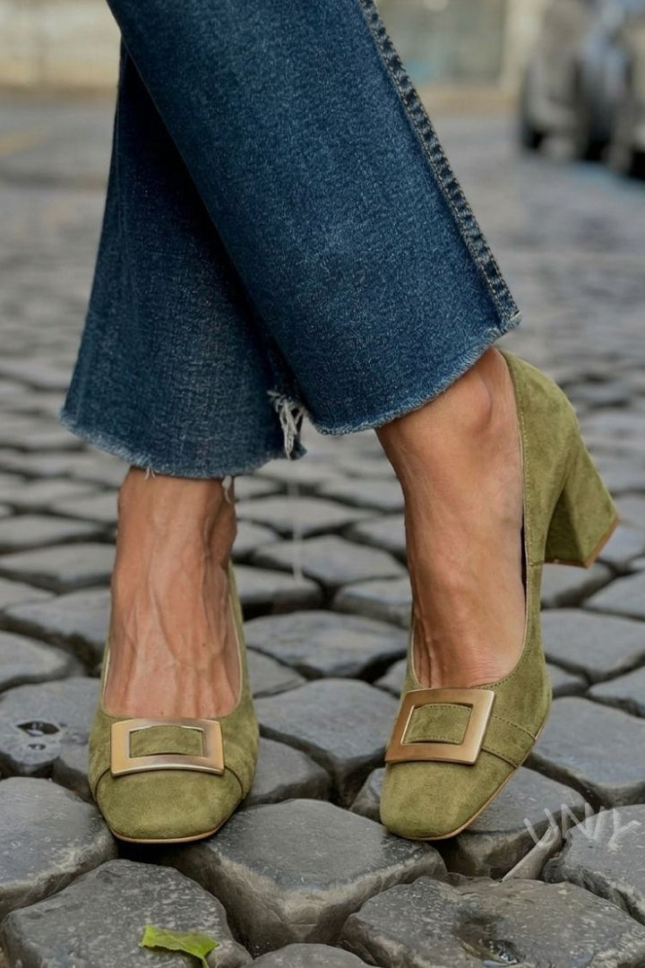 Juliette | Chunky Patchwork Square-Toe Heels