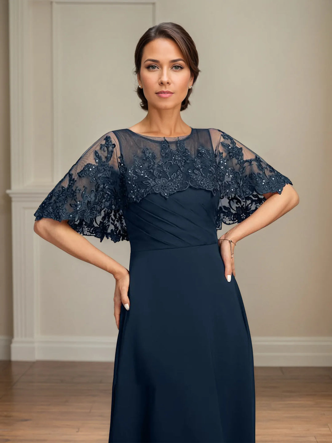 A-Line Floor-Length Chiffon Mother of the Bride Dress with Pleated Sequins