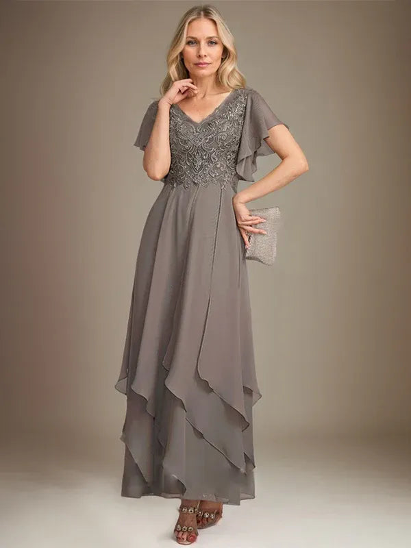 Samantha| A-Line V-Neck Lace Chiffon