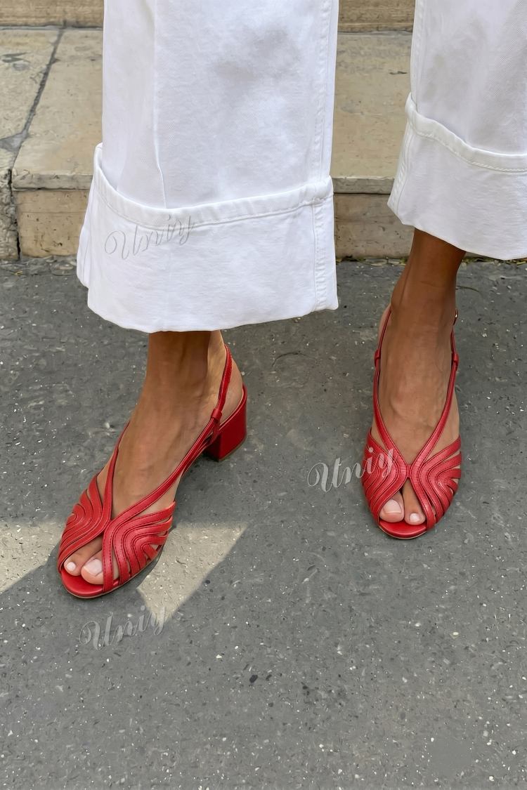 Claudia | Block Slingback Peep-Toe Woven Metallic Heels