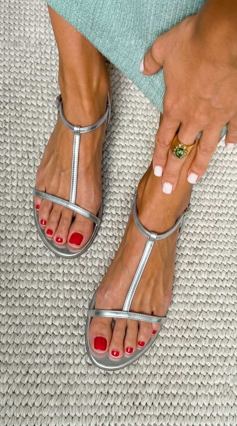 Bianca | Metallic Summer Flat T-Strap Sandals