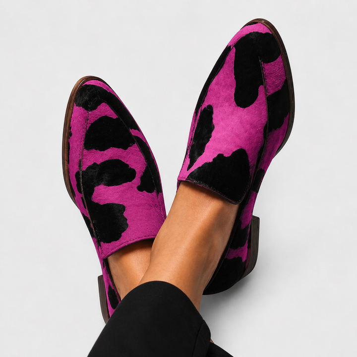 Paloma™ | Cow Print Moccasin Slippers
