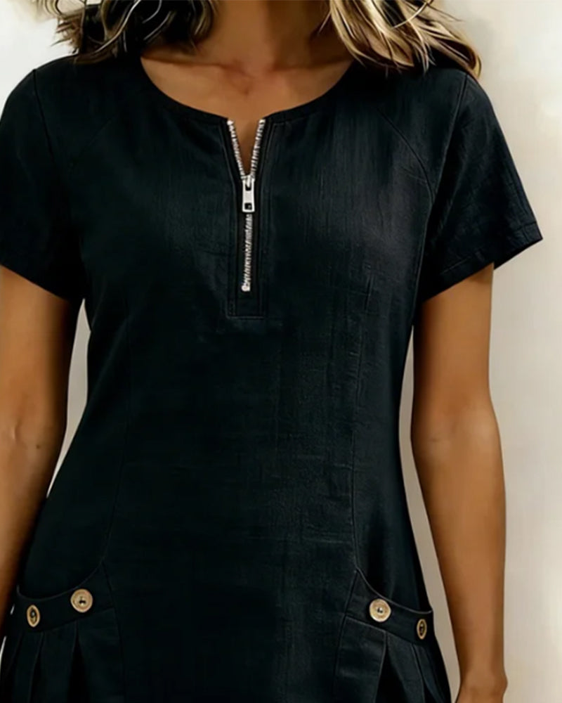 Lisa | Cotton Dress with Zipper Pocket